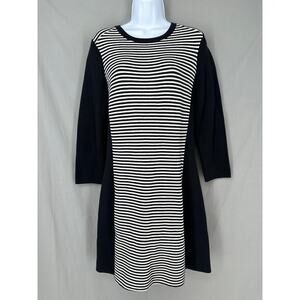 J McLaughlin Dress Womens Large Black Striped Mini Knit Stretch Office Modest